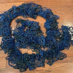 Handmade Blue Metallic & Gold‎ Ruffle Crocheted Scarf